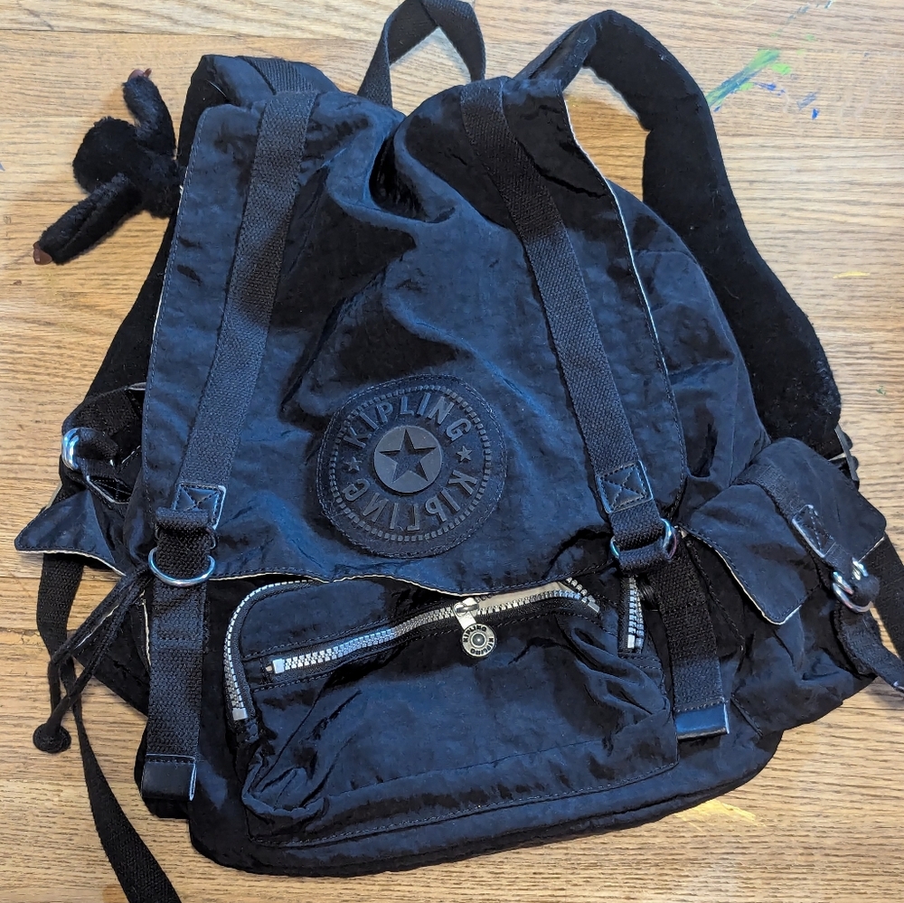 Kipling Black Nylon Medium Backpack Rucksack W/ M… - image 8